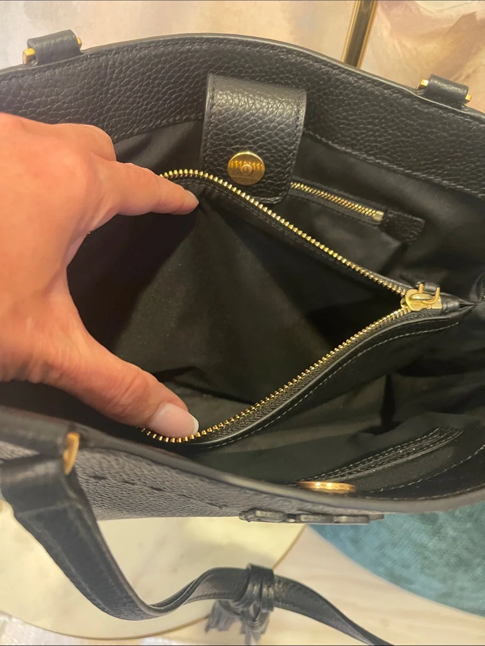 Tory Burch Black Pebbled Leather Tote with Tassels - Picture 7 of 7